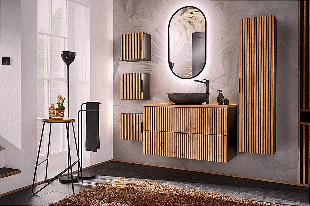 Design Badmöbel Set XILO 100 cm mit Waschbecken LED Soft-Close