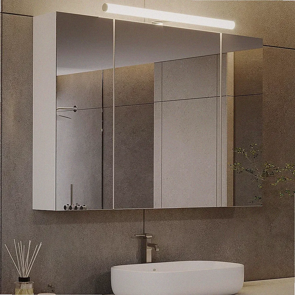 DICTAC Badezimmer Spiegelschrank 80x60x16 cm mit LED-Beleuchtung und Steckdose