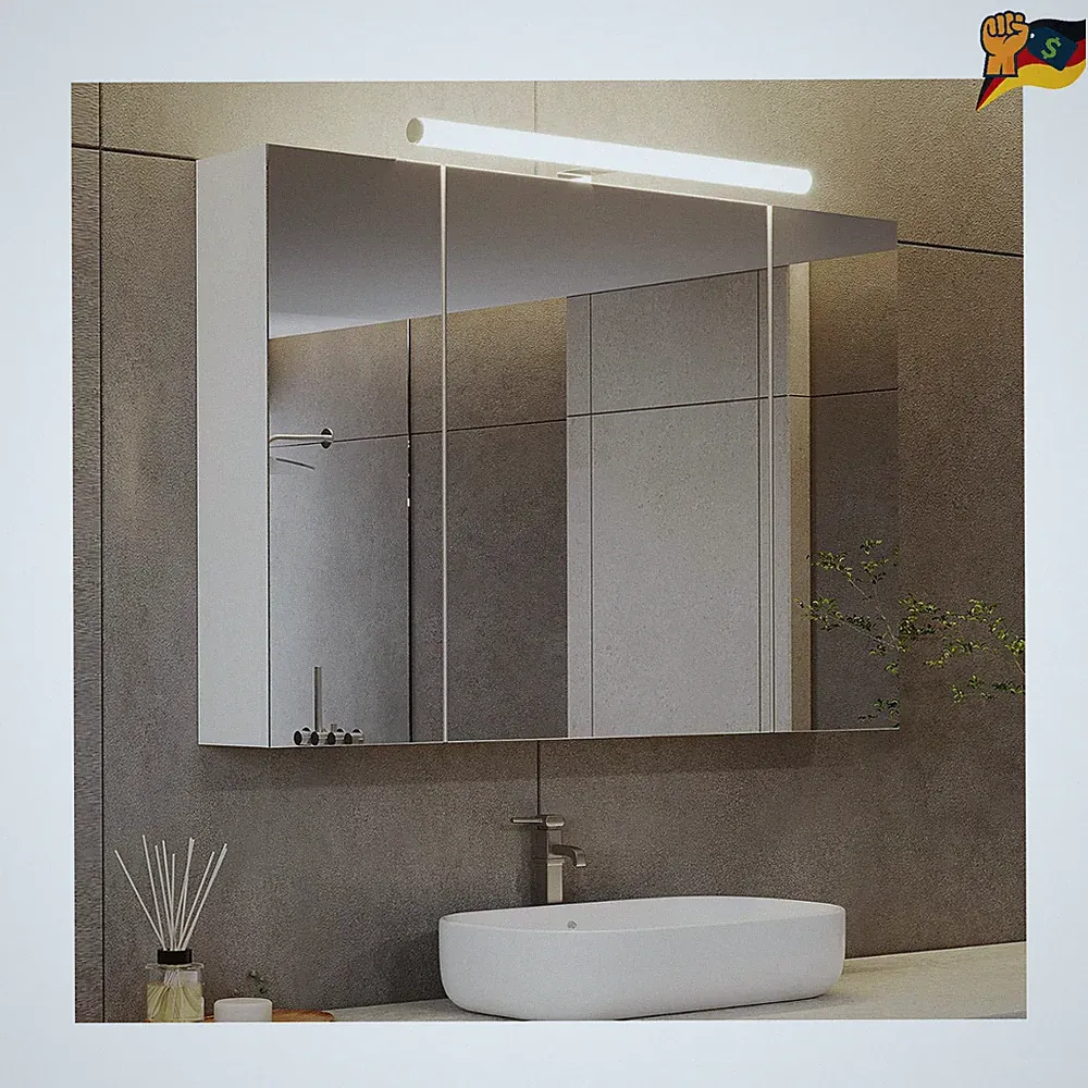 DICTAC Badschrank mit Beleuchtung Steckdose 80x60x1