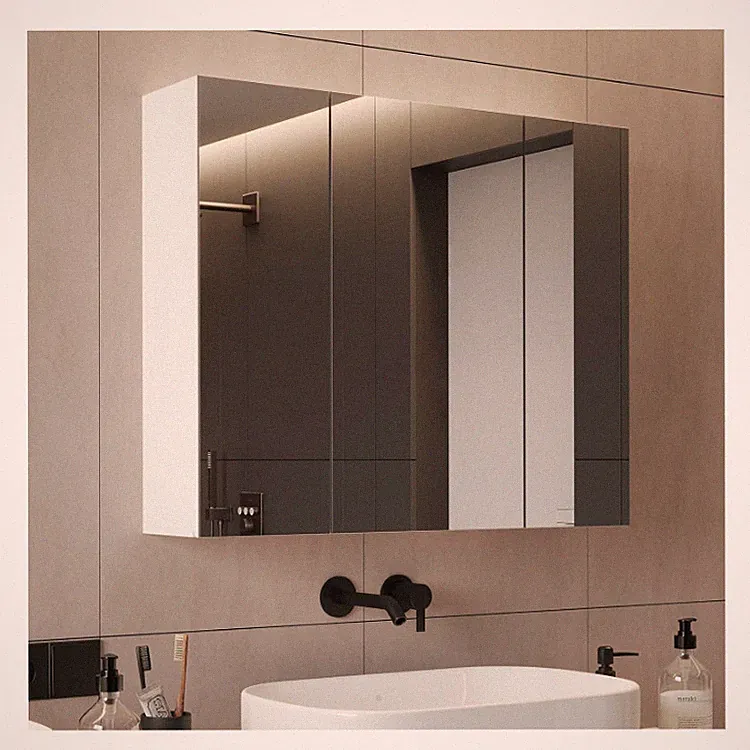 Dictac Spiegelschrank 70x60x16cm Badschrank mit 3 Türen, Spiegel, MDF, Weiß