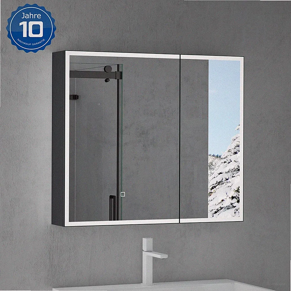 doporro Wandschrank Wandspiegel LED 50/70/90x70cm Weiß/Anthrazit Spiegelschrank4