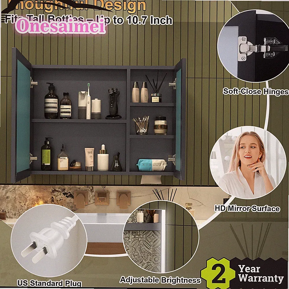Doppeltüriger LED Wandschrank Badezimmer mit Spiegel Stauraum aus Aluminium DE