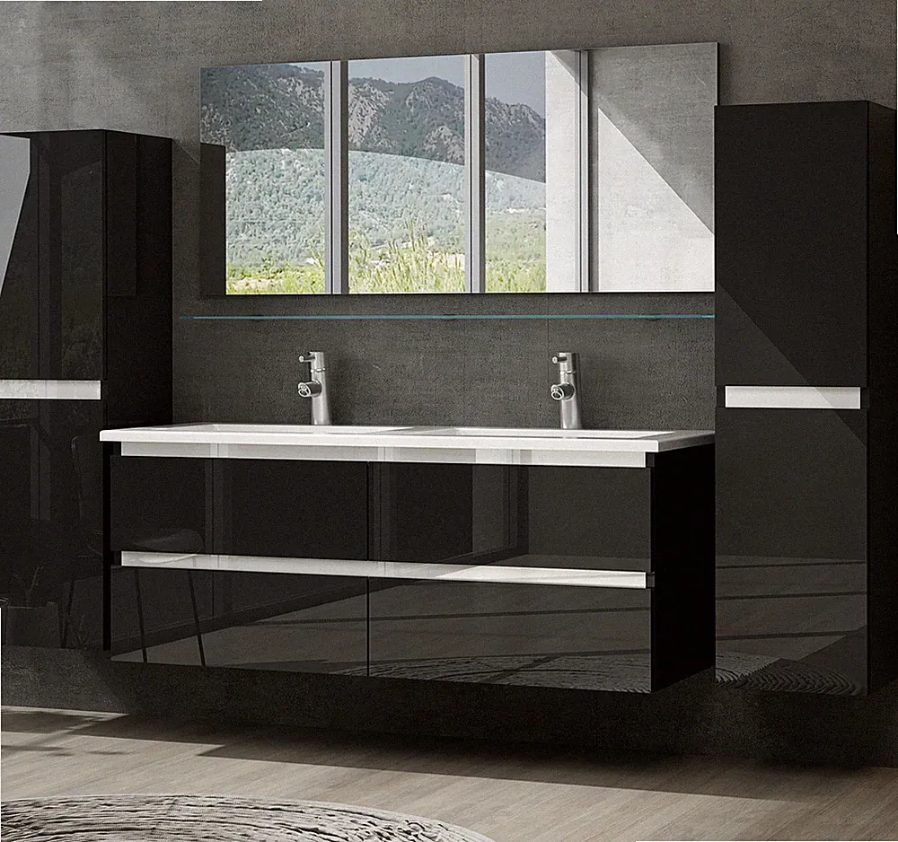 Doppelwaschtisch Hochglanz Schwarz Doppel Waschbecken Badezimmer Bad möbel Set
