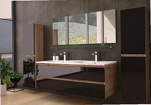 Doppelwaschtisch Schwarz / Eiche Hochglanz Doppel Waschbecken Badmöbel Set 120