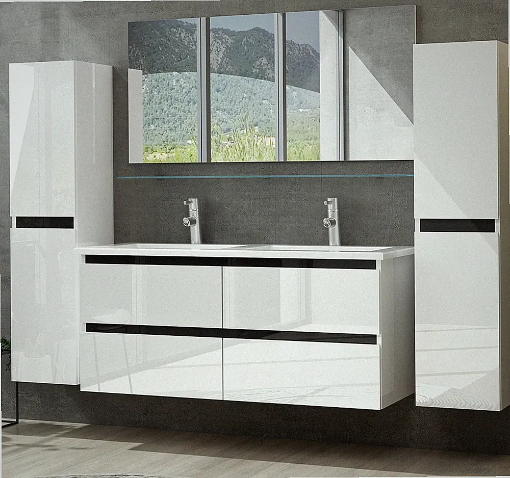 Doppelwaschtisch Weiß Hochglanz Doppel Waschbecken Badezimmer Möbel Badmöbel SeT