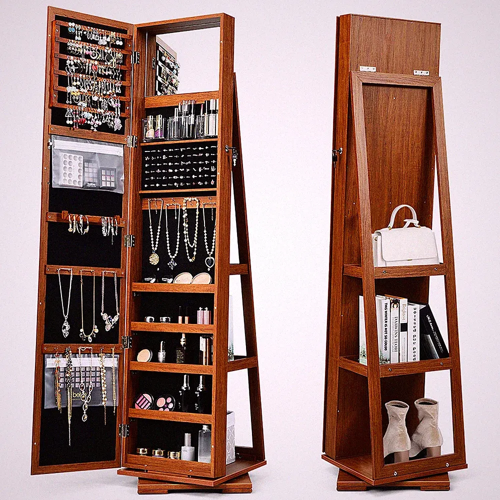 Drehbar Schmuckschrank Schmuckregal mit Ganzkörperspiegel Spiegelschrank