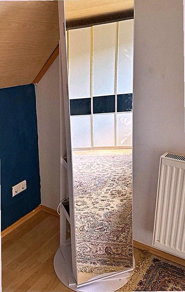 Drehbarer Spiegelschrank 60x160 cm Weiß freistehend, abschließbar, 1 Tür