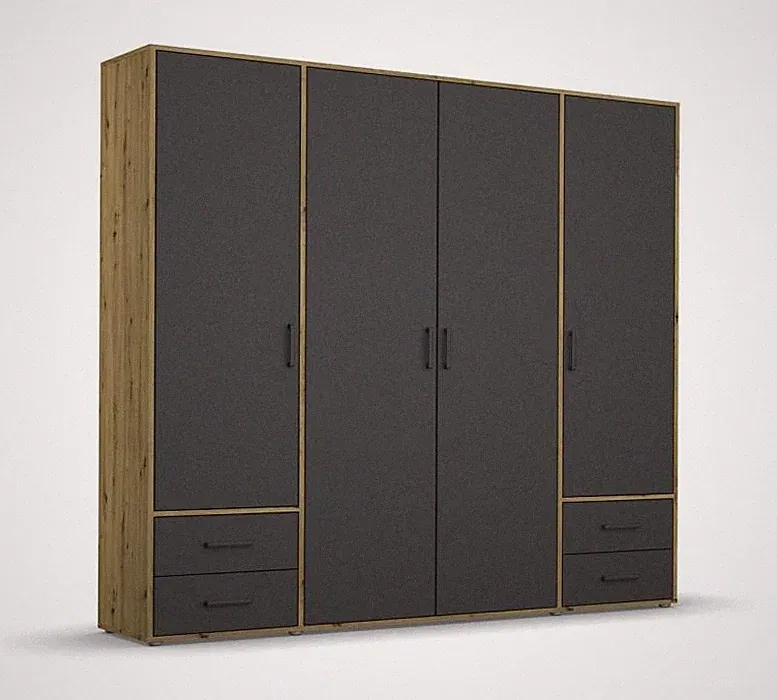 Drehtürenschrank 4-türig ca.187 cm breit Eiche Artisan / Grau Metallic by