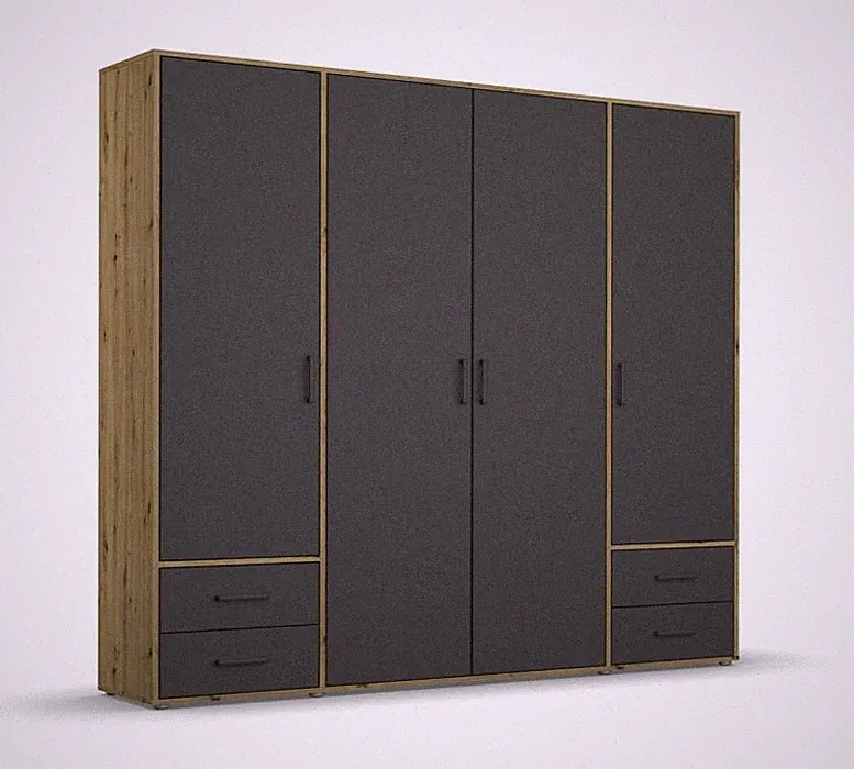 Drehtürenschrank 4-türig ca.187 cm breit Eiche Artisan / Grau Metallic by