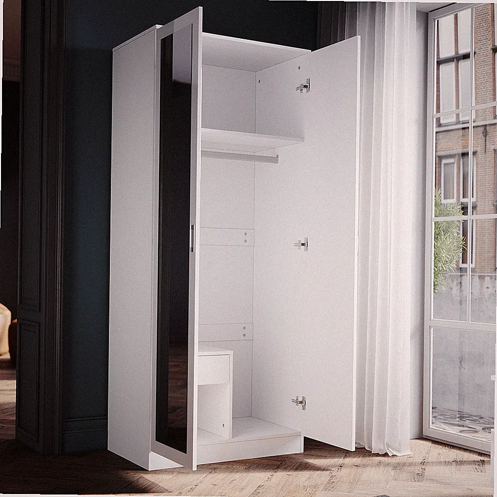 Drehtürenschrank Kleiderschrank Mehrzweckschrank Spiegel Schrank Hochglanz 180cm