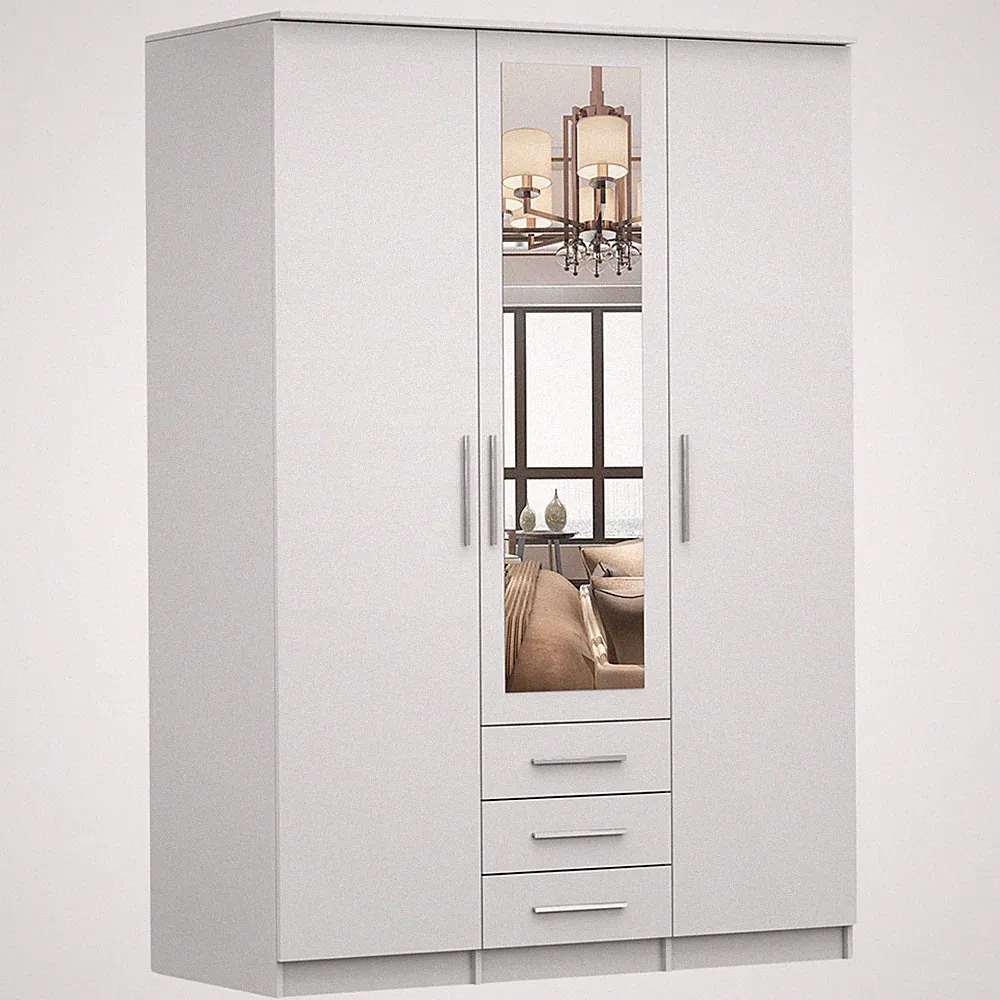 Drehtürenschrank Kleiderschrank Schrank mit Spiegel SCHANTAL 3D Weiß 150 cm