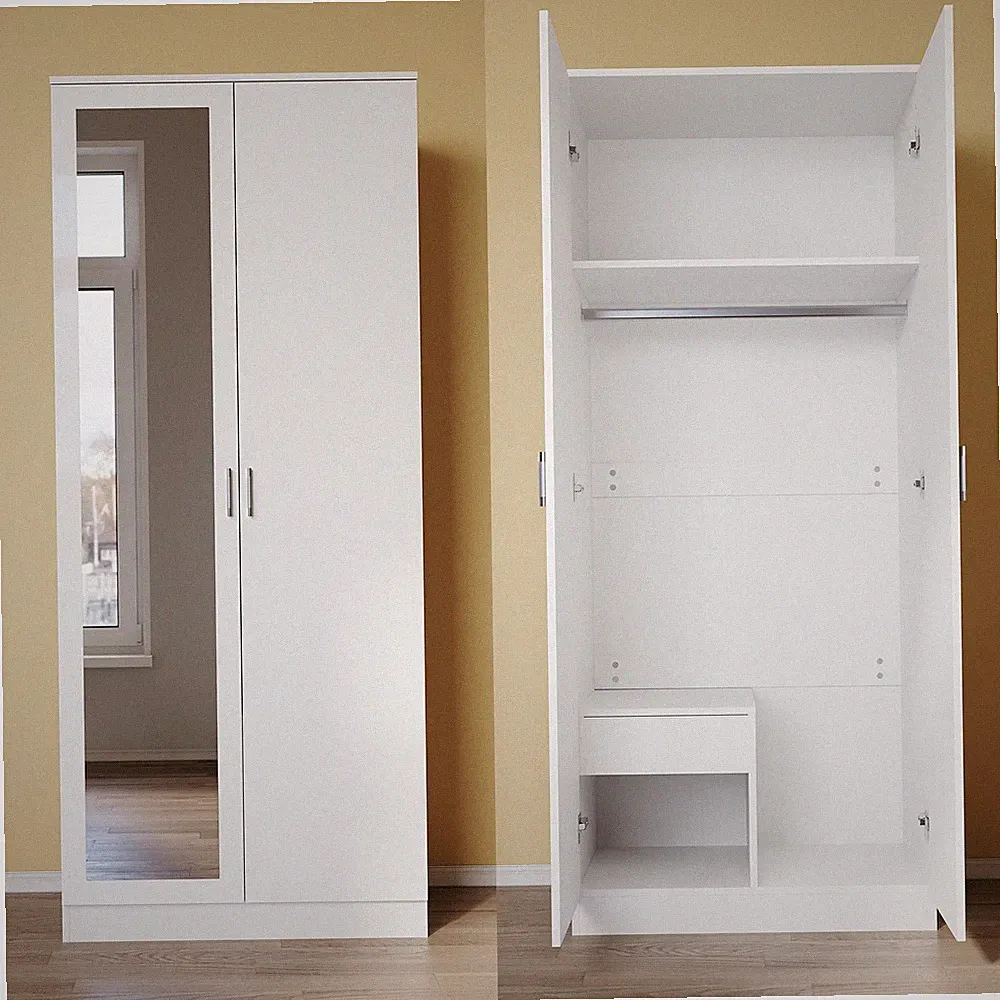 Drehtürenschrank mit Spiegel Kleiderschrank Garderobenschrank Schrank Weiß 180cm