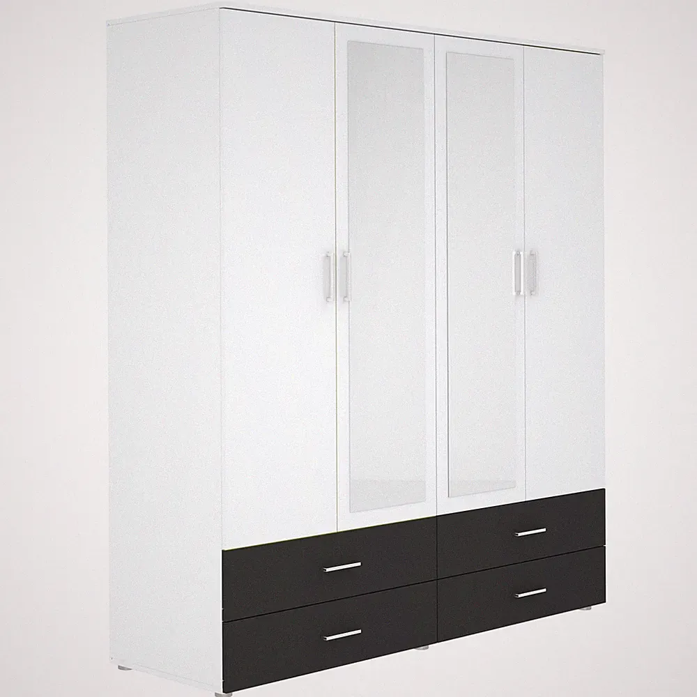 Drehtürenschrank - weiß-anthrazit - Spiegel - 4 Schubkästen Kleiderschrank