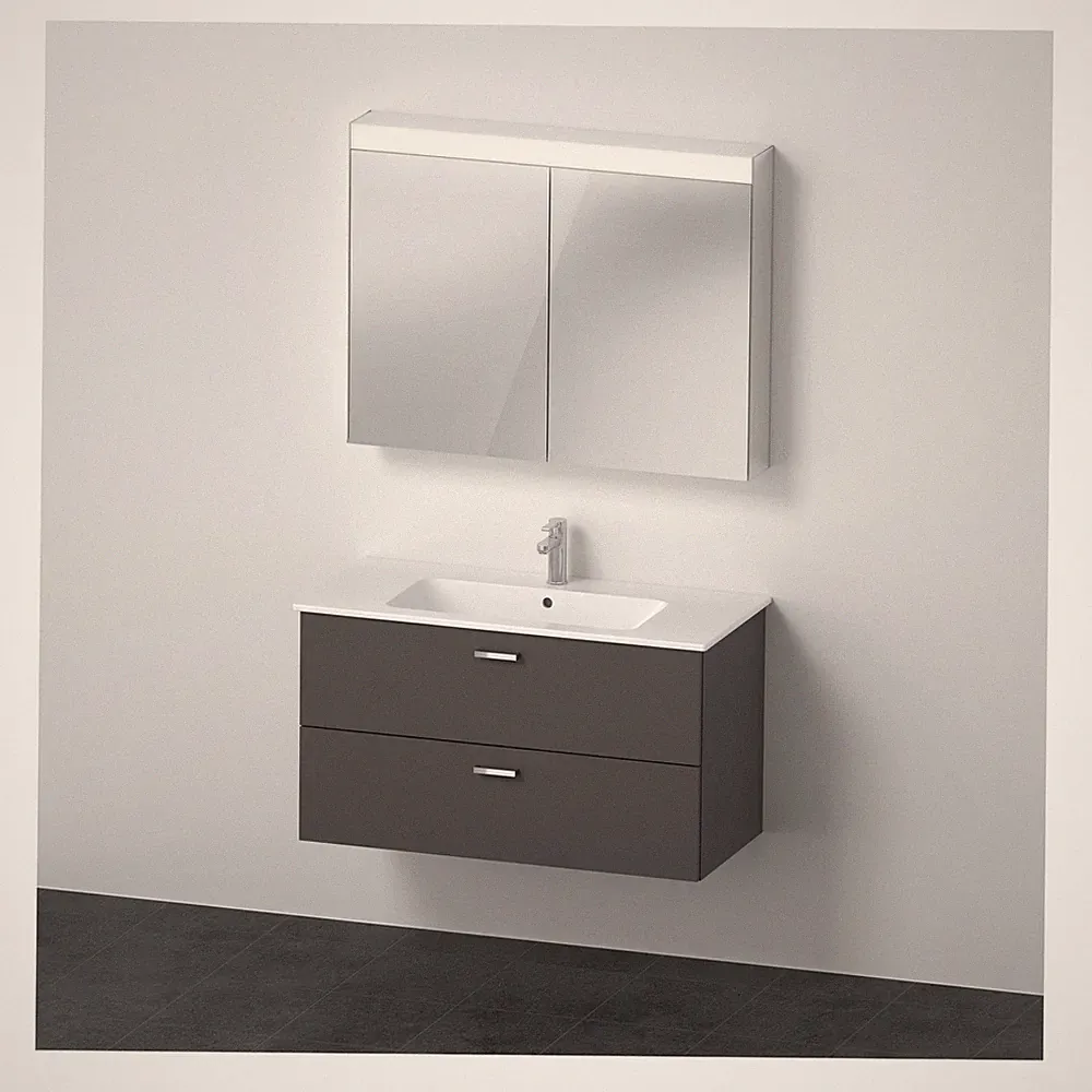 Duravit XBase Möbel-Set mit Spiegelschrank 1030 x 490 mm - Graphit Matt/Griff...