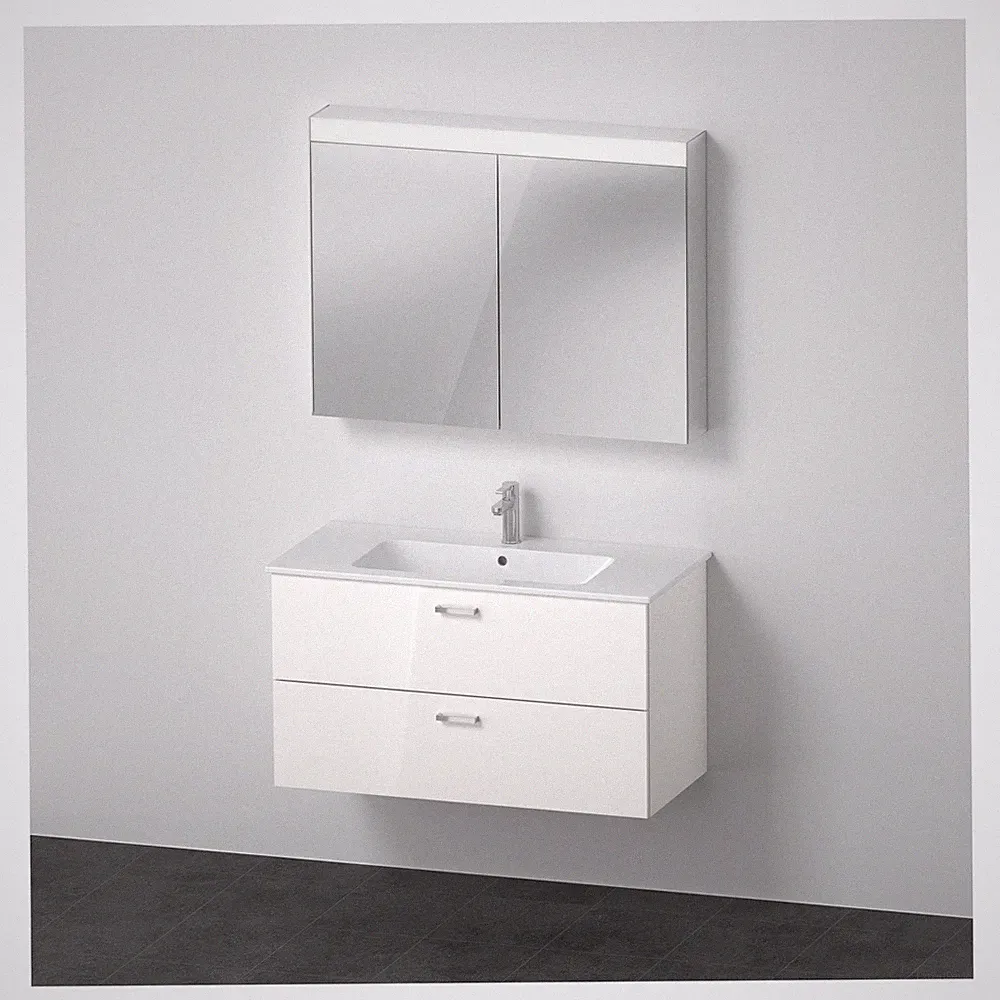 Duravit XBase Möbel-Set mit Spiegelschrank 1030 x 490 mm - Weiß glänzend...