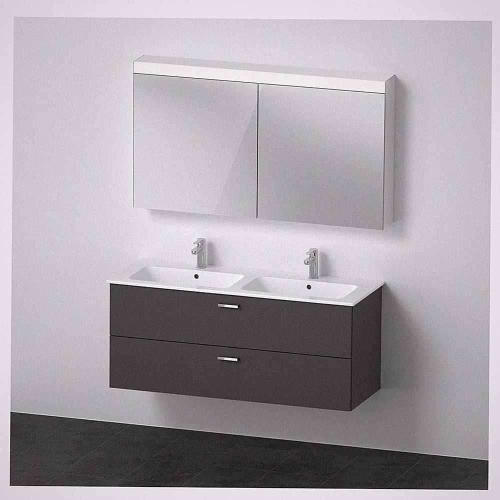 Duravit XBase Möbel-Set mit Spiegelschrank 1300 x 490 mm - Graphit Matt/Griff...