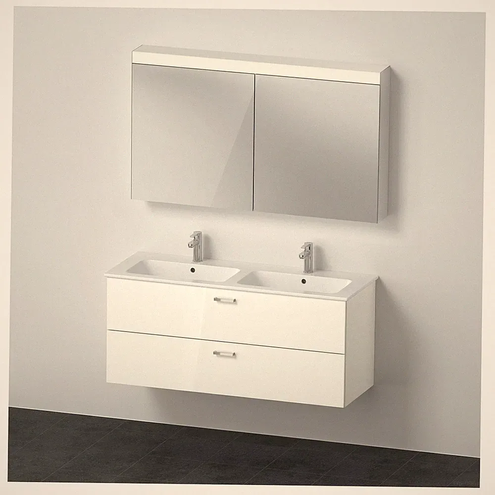 Duravit XBase Möbel-Set mit Spiegelschrank 1300 x 490 mm - Weiß glänzend...