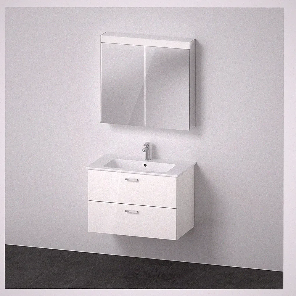 Duravit XBase Möbel-Set mit Spiegelschrank 830 x 490 mm - Weiß glänzend/Griff...
