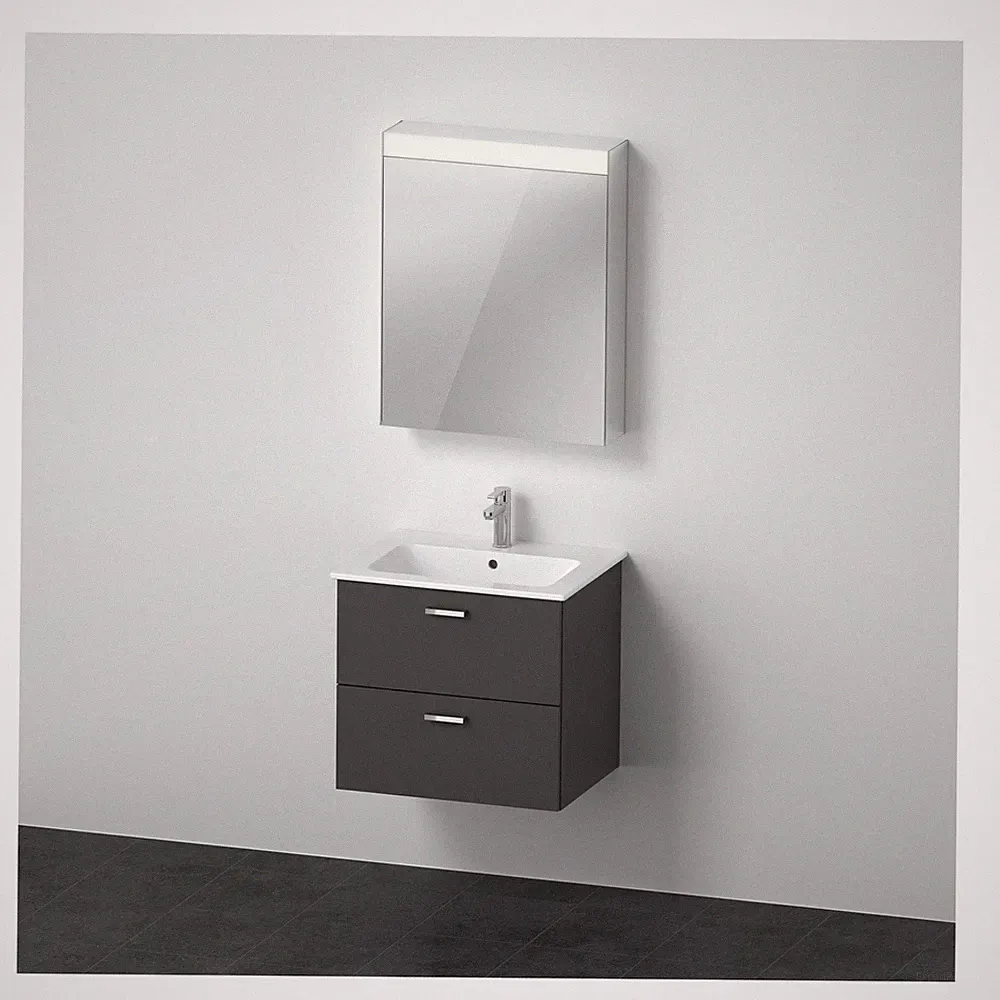 Duravit XBase Möbel-Set mit Spiegelschrank Türanschlag rechts 630 x 490 mm -...