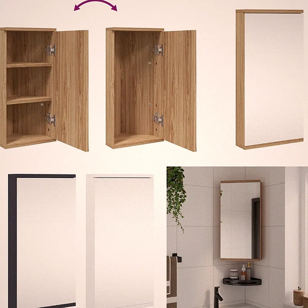 Eck-Spiegelschrank Mit 3 Fächern Badezimmer Spiegelschrank Badspiegelschrank
