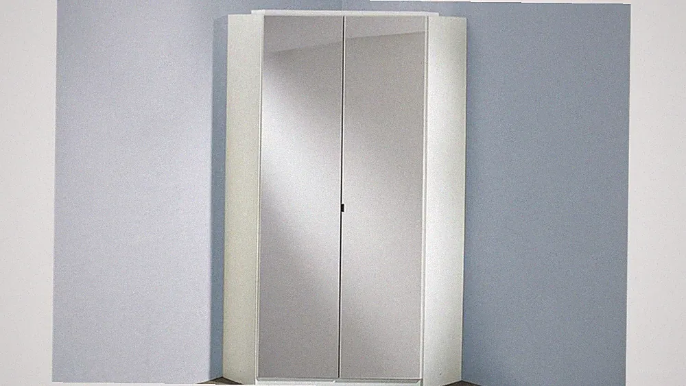 Eckschrank Clack Schlafzimmer Drehtürenschrank mit Spiegelfront in Alpinweiß