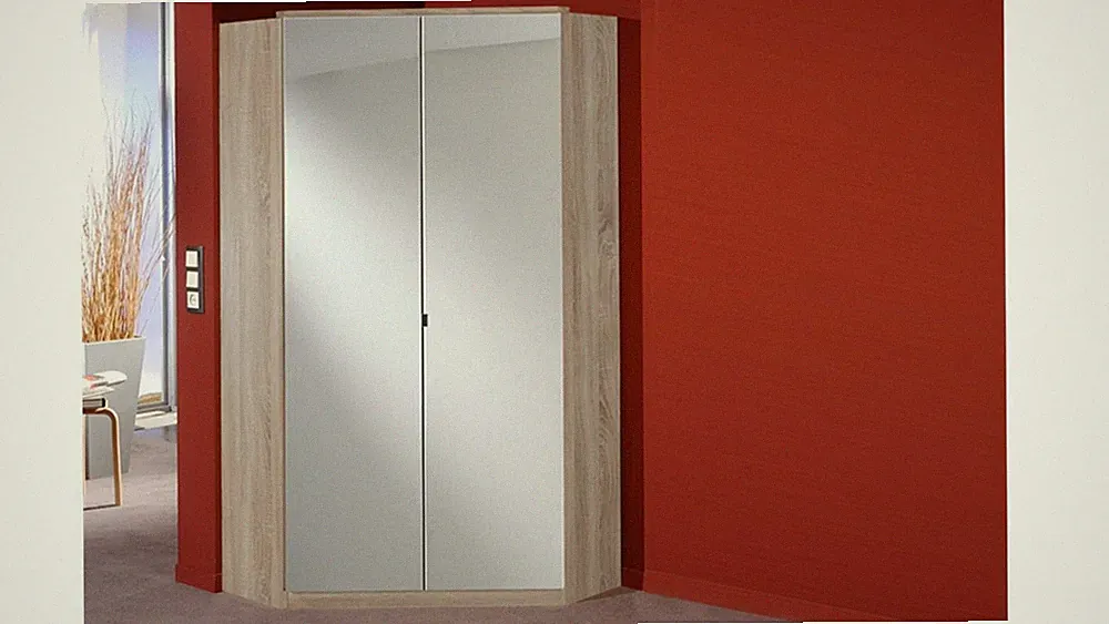 Eckschrank Clack Schlafzimmer Drehtürenschrank mit Spiegelfront in Eiche