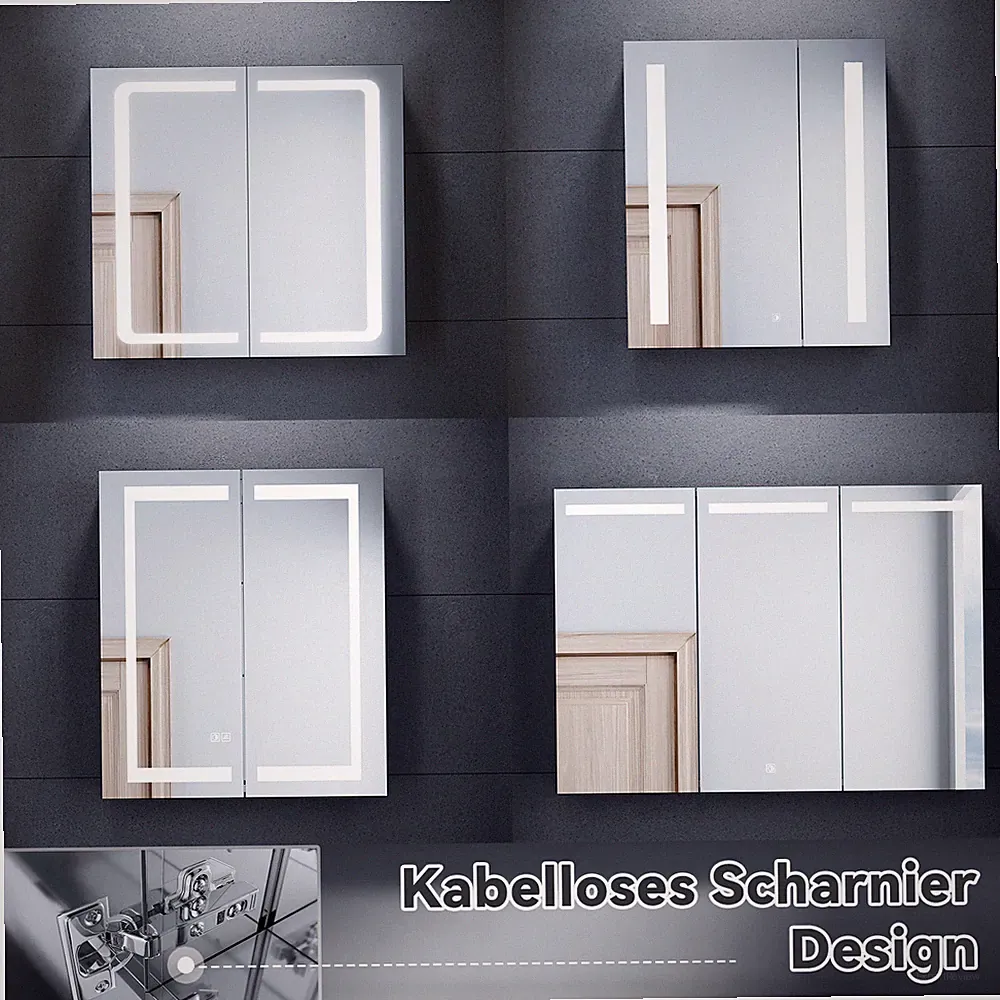 Edelstah Spiegelschrank mit LED Badezimmerspiegel Steckdose Spiegel Badschrank