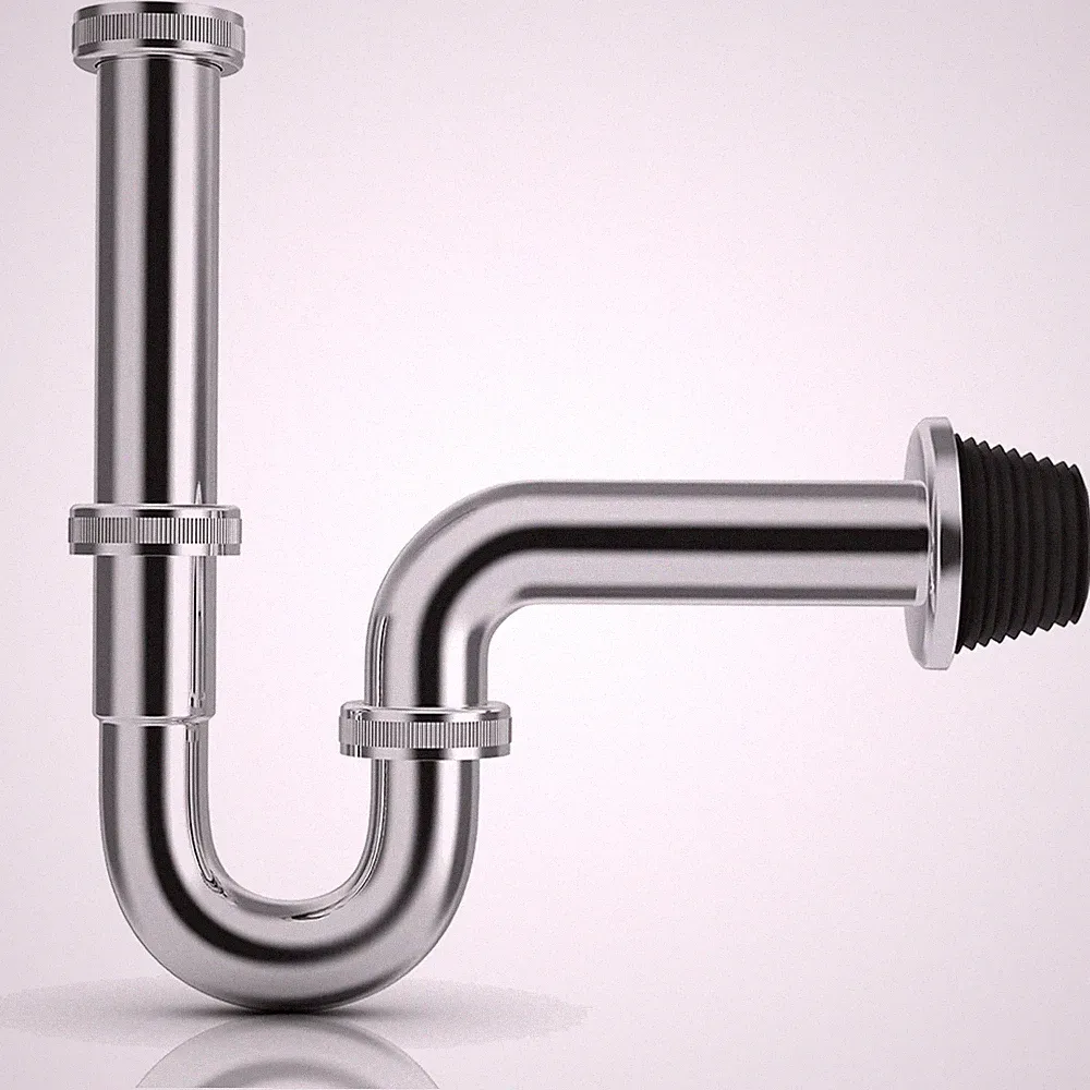 Edelstahl Siphon Waschbecken, Universal, Chrom, 32mm, passgenau