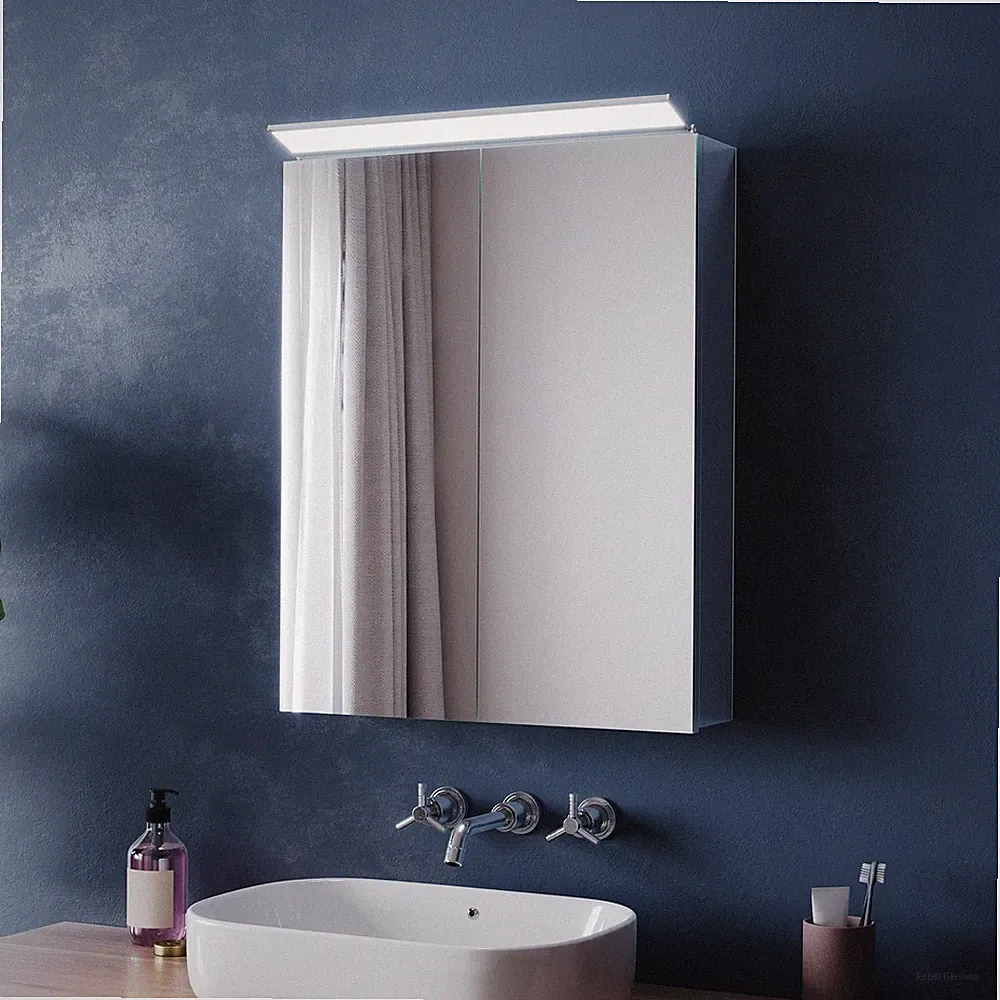 Edelstahl Spiegelschrank 52x65cm LED Beleuchtung Winkelverstellbar Hängeschrank
