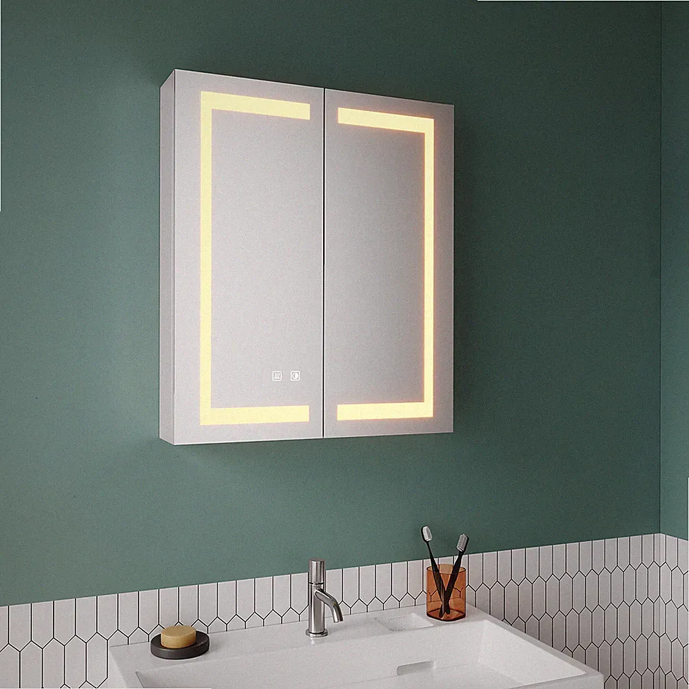 Edelstahl Spiegelschrank 60x70 Badezimmerschrank mit LED Steckdose Beschlagfrei