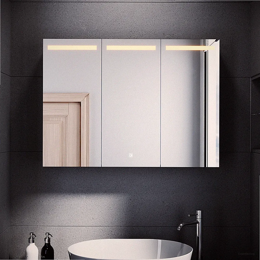 Edelstahl Spiegelschrank 90x65 mit LED Beleuchtung Hängeschrank Touch Steckdose