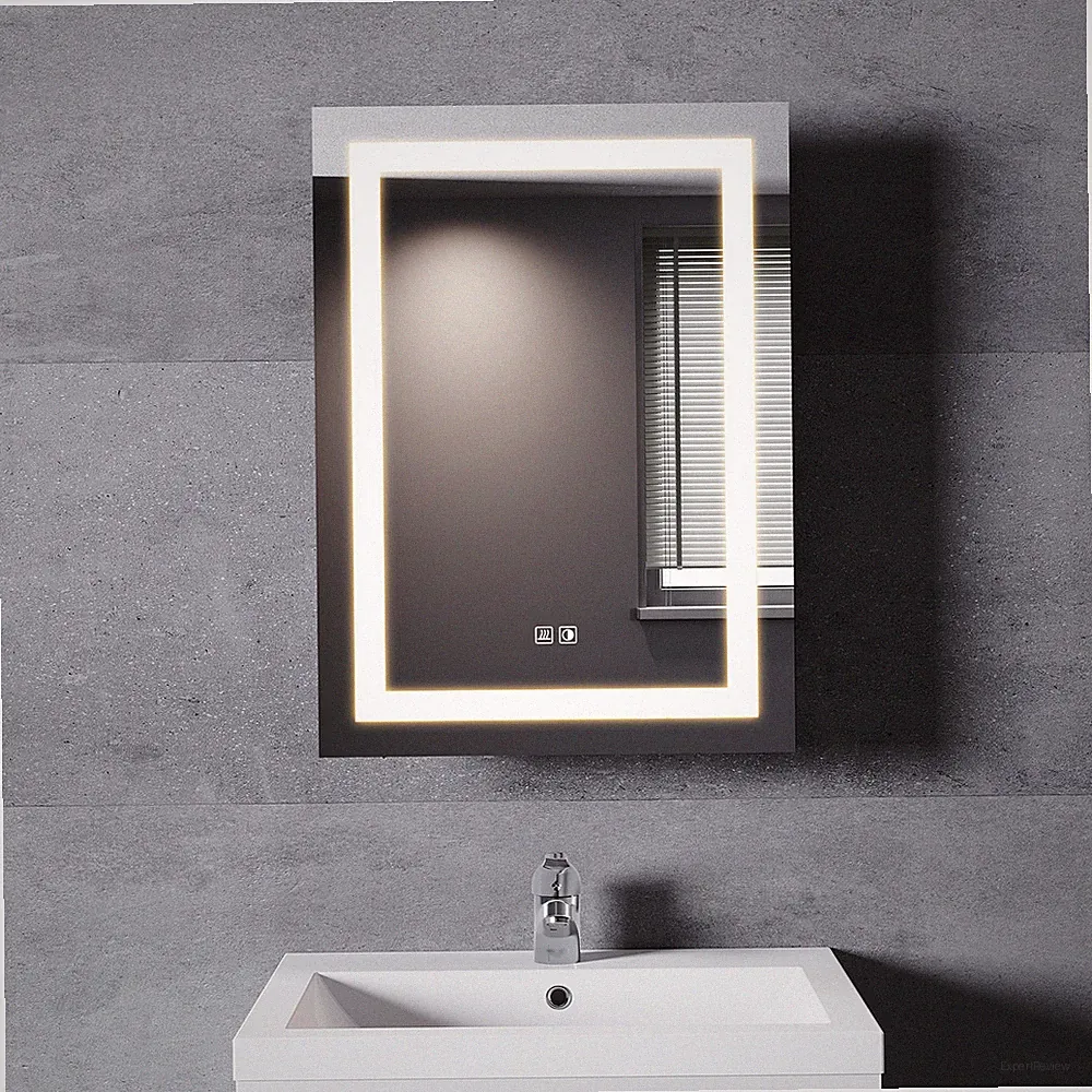 Edelstahl Spiegelschrank Bad mit LED Beleuchtung Beschlagfrei Steckdose 70x50cm