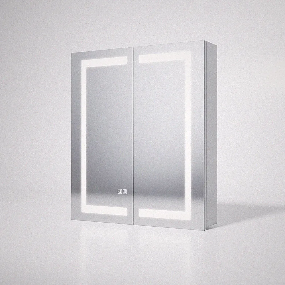 Edelstahl Spiegelschrank Badezimmerschrank mit LED Spiegel Bad Beschlagfrei 60cm
