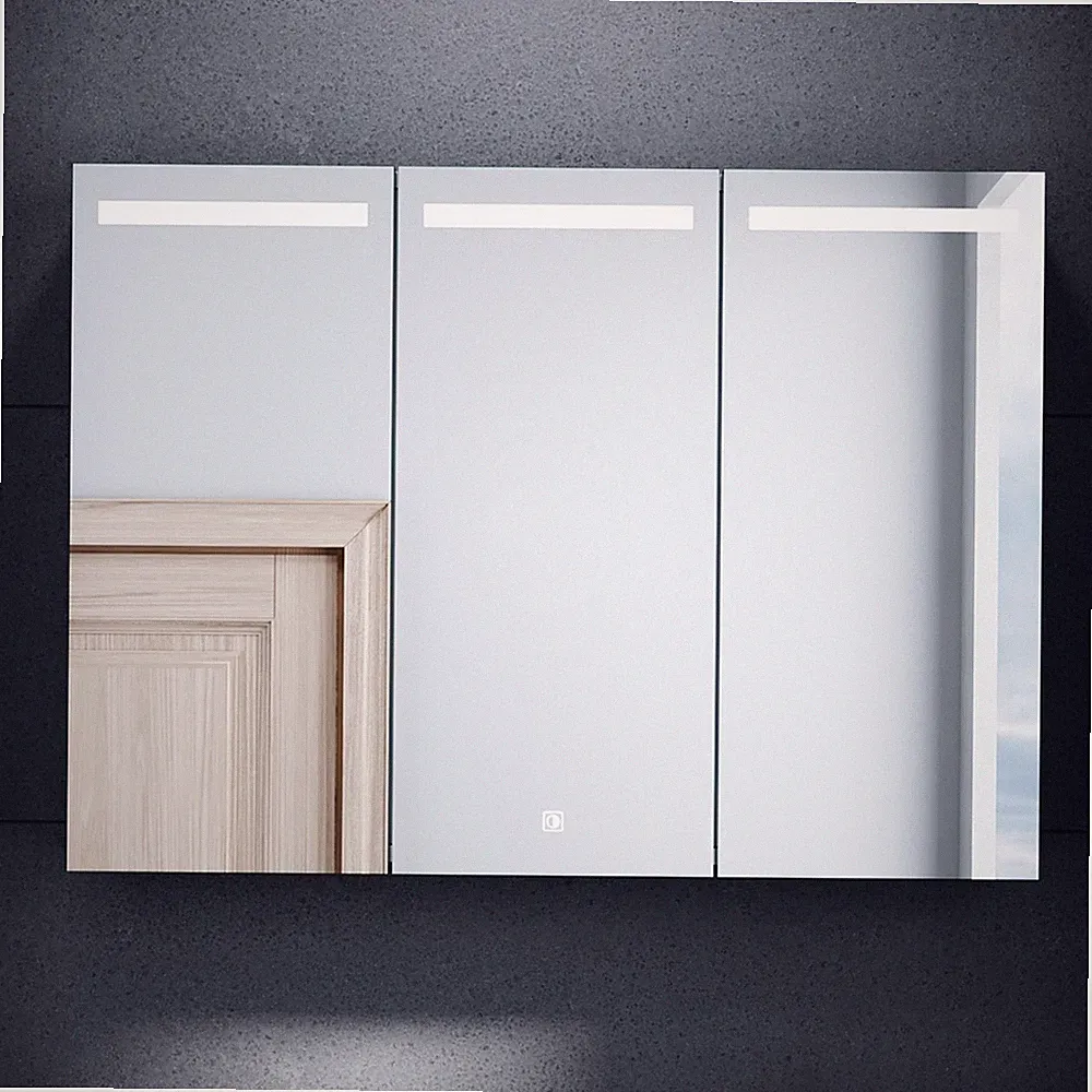 Edelstahl Spiegelschrank Badspiegel mit LED Steckdose Touch Badezimmerspiegel 90