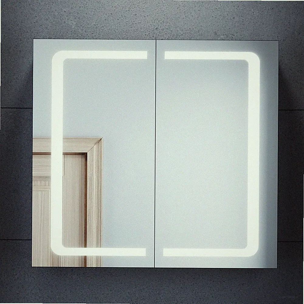 Edelstahl Spiegelschrank LED Badezimmerschrank Badschrank Steckdose 2türig 70cm