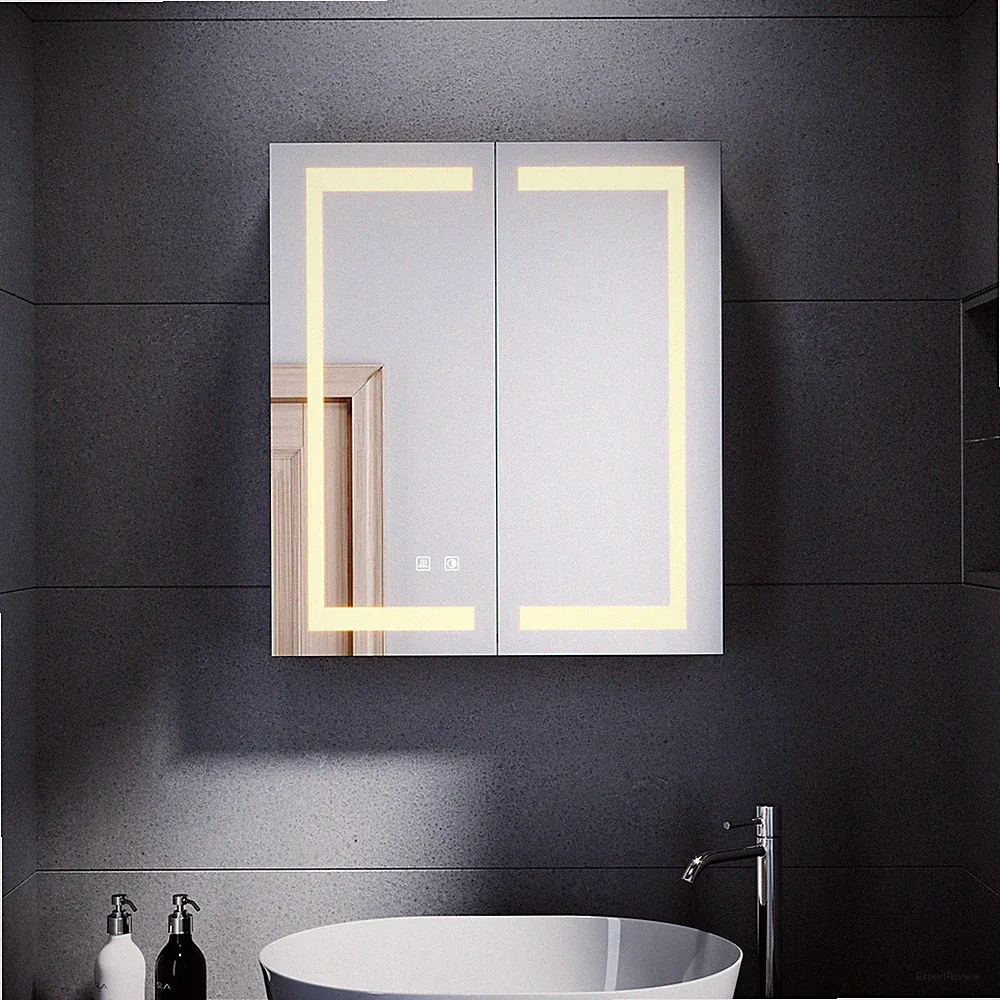 Edelstahl Spiegelschrank LED Badezimmerschrank Wandschrank Hängespiegel 60x70cm