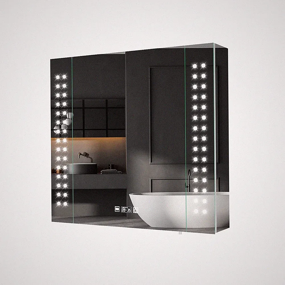 ELEGANTER beleuchteter Badspiegelschrank mit LED-Beleuchtung, Edelstahl