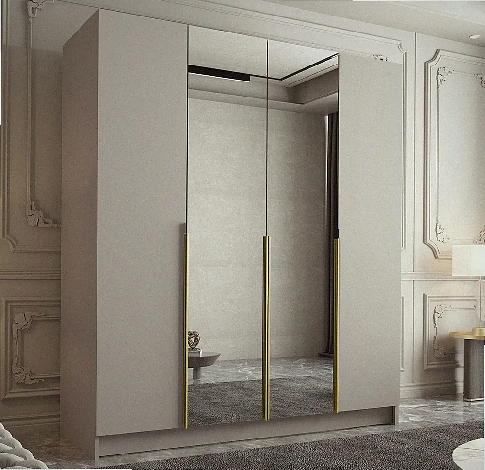 Eleganter Kleiderschrank Zwobe 2, Schwarz, 4-türig, Mit Spiegel Elegante M24
