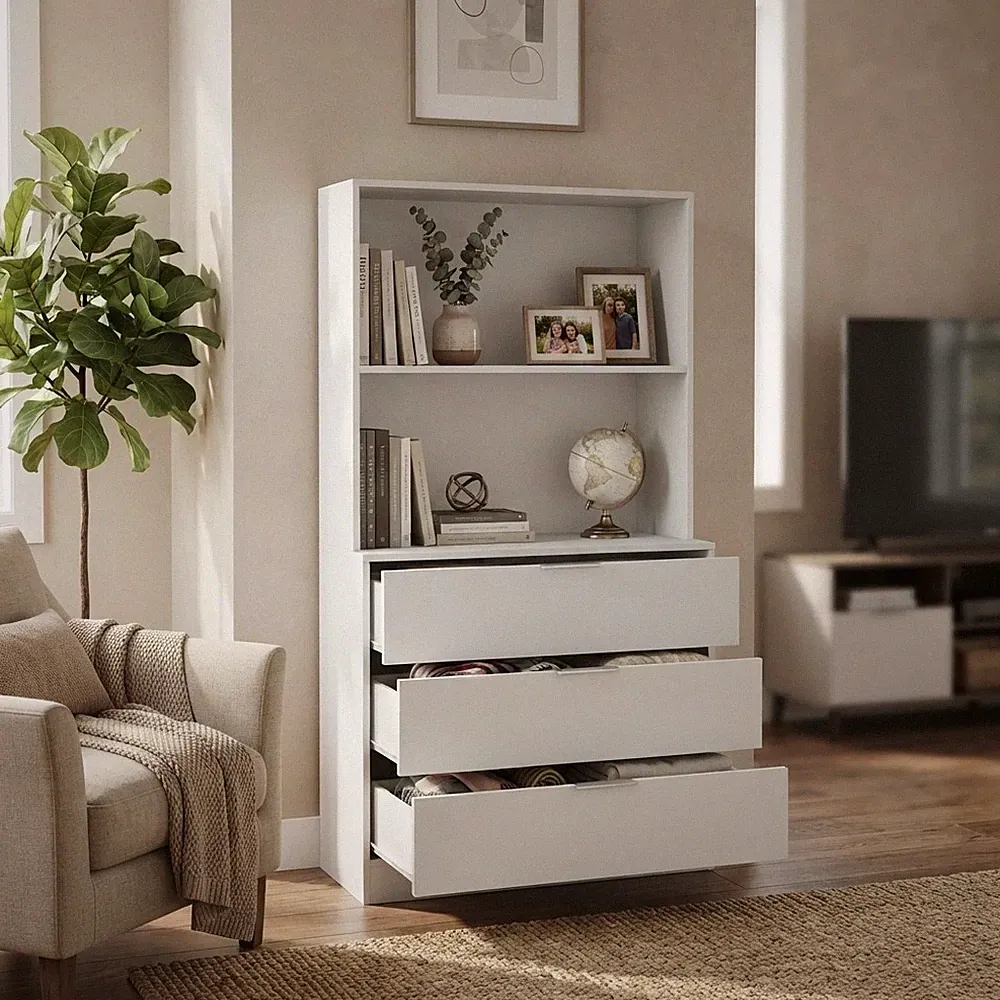 Elegantes Bücherregal aus Holz mit 3 Schubladen Aufbewahrung - Ideal für Heimorganisation