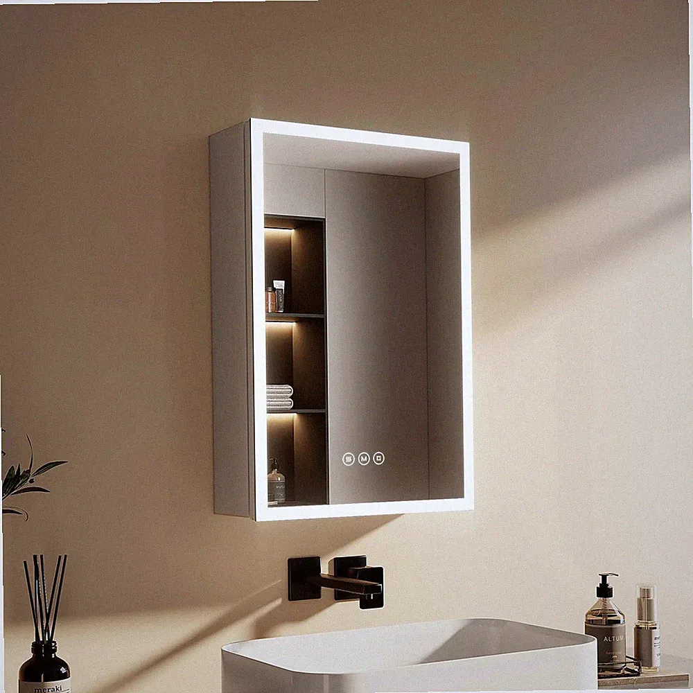 EMKE LED beleuchteter Badschrank mit Spiegel, 400 x 600 mm eintürig Wand