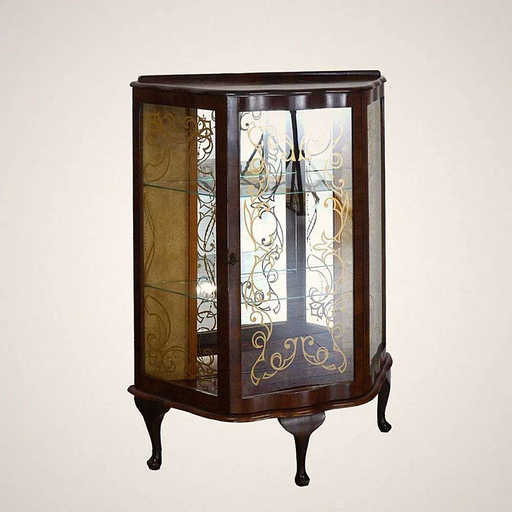 Englische Vitrine um 1930 Glasvitrine aus Nussbaum Art Deco B: 84 cm -11979