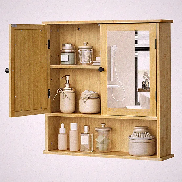 EUGAD Badezimmerschrank & hängeschrank bad Spiegelschrank Wandschrank aus Bambus