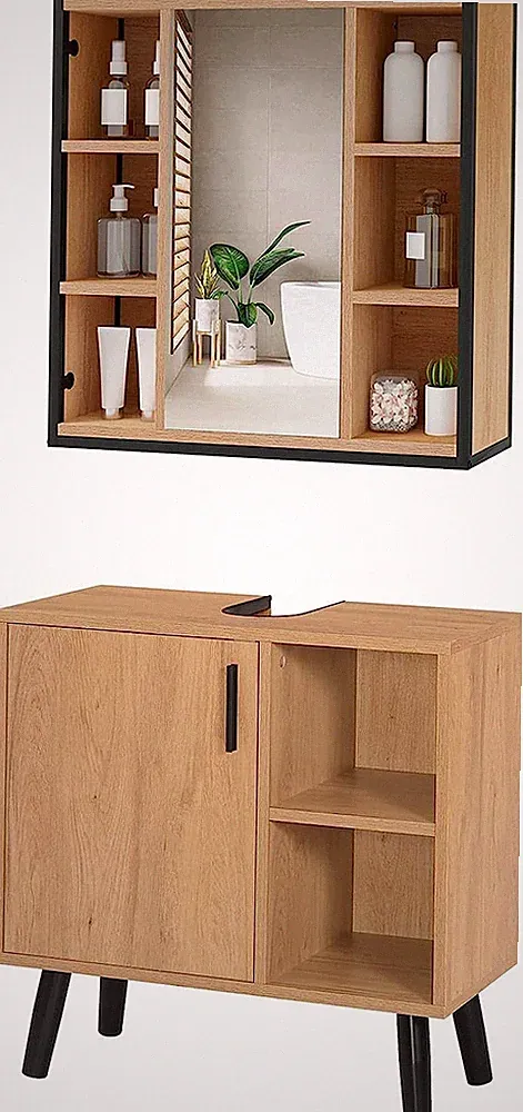 EUGAD Badmöbel Set Badezimmerschrank mit Spiegelschrank Bad Unterschrank aus MDF