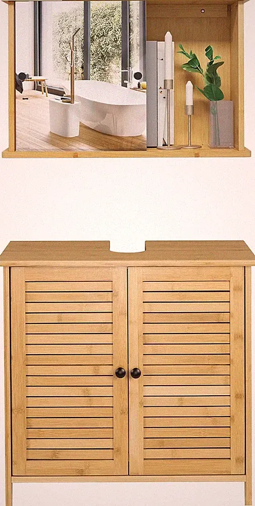 EUGAD Badmöbel Set Badezimmerschrank mit Spiegelschrank Bad Unterschrank Bambus