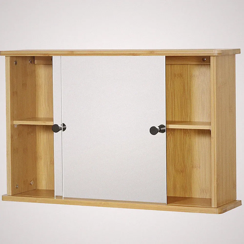 EUGAD Spiegelschrank Hängeschrank Bad mit Spiegel Schiebetüren Badschrank Bambus
