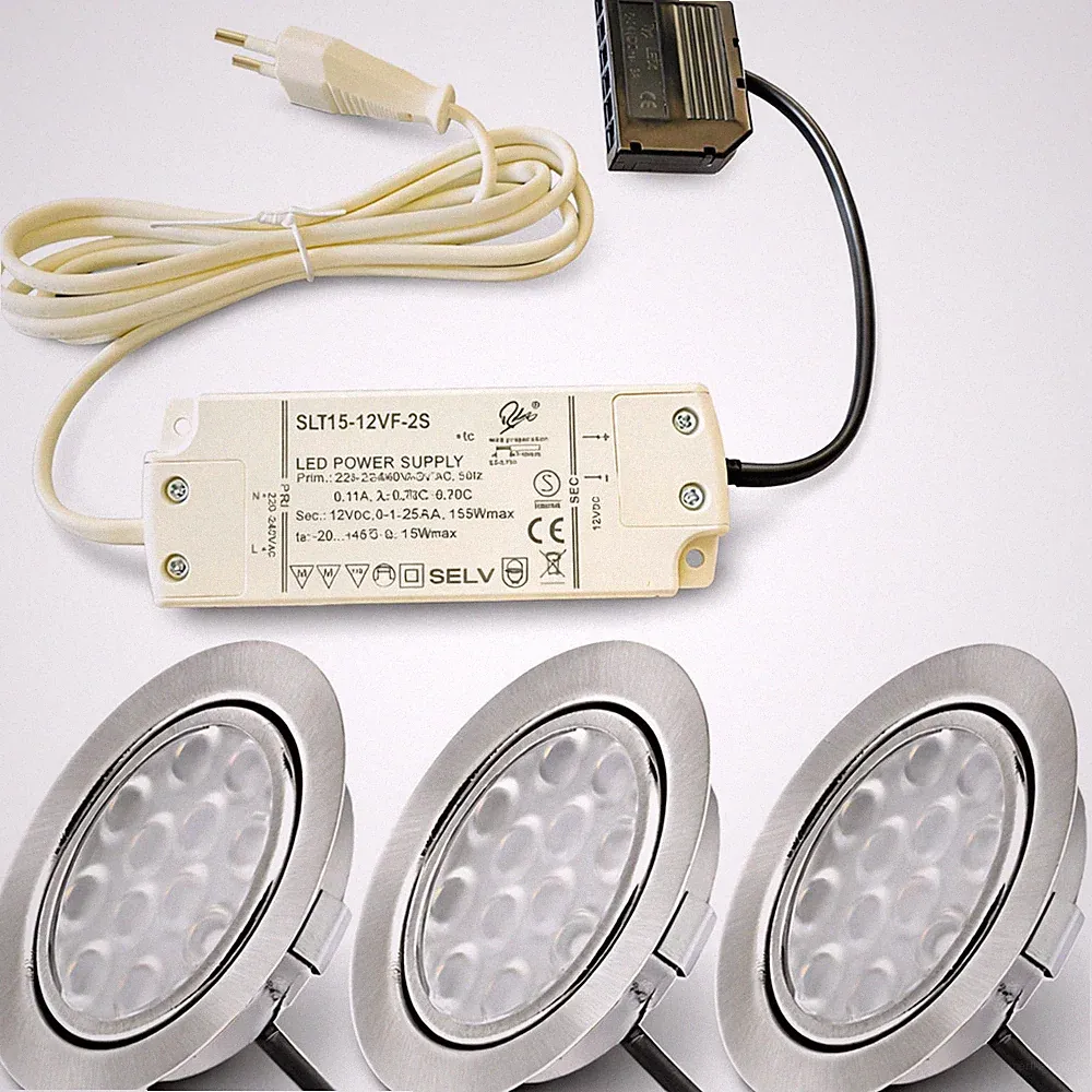 Extra flache 65mm LED Möbel- / Spiegelschrank- / Einbaustrahler 3,0W / Lina 12V