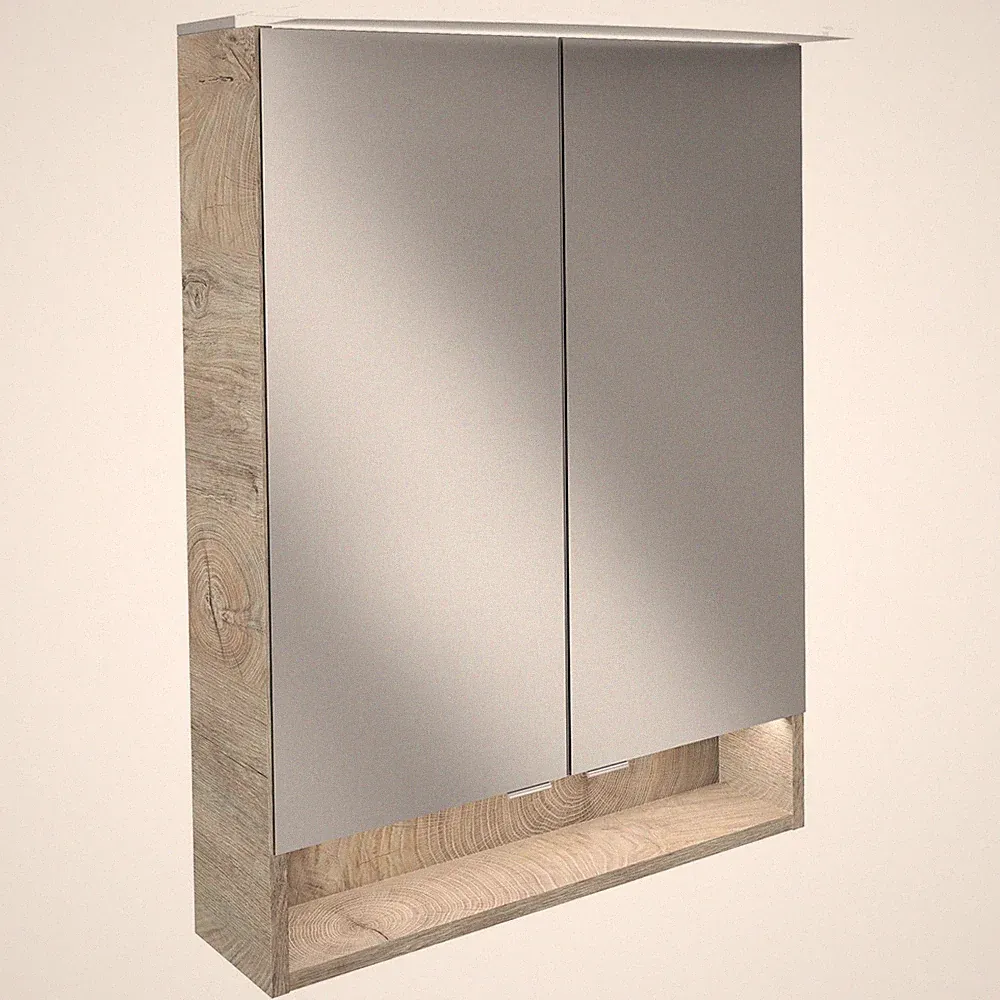 Fackelmann 2-türiger LED Bad Spiegelschrank 60 cm dunkelbraun Paneel Beleuchtung