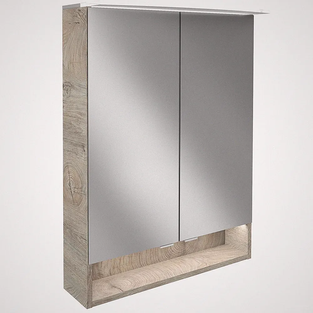 Fackelmann 2-türiger LED Bad Spiegelschrank 60 cm dunkelbraun Paneel Beleuchtung