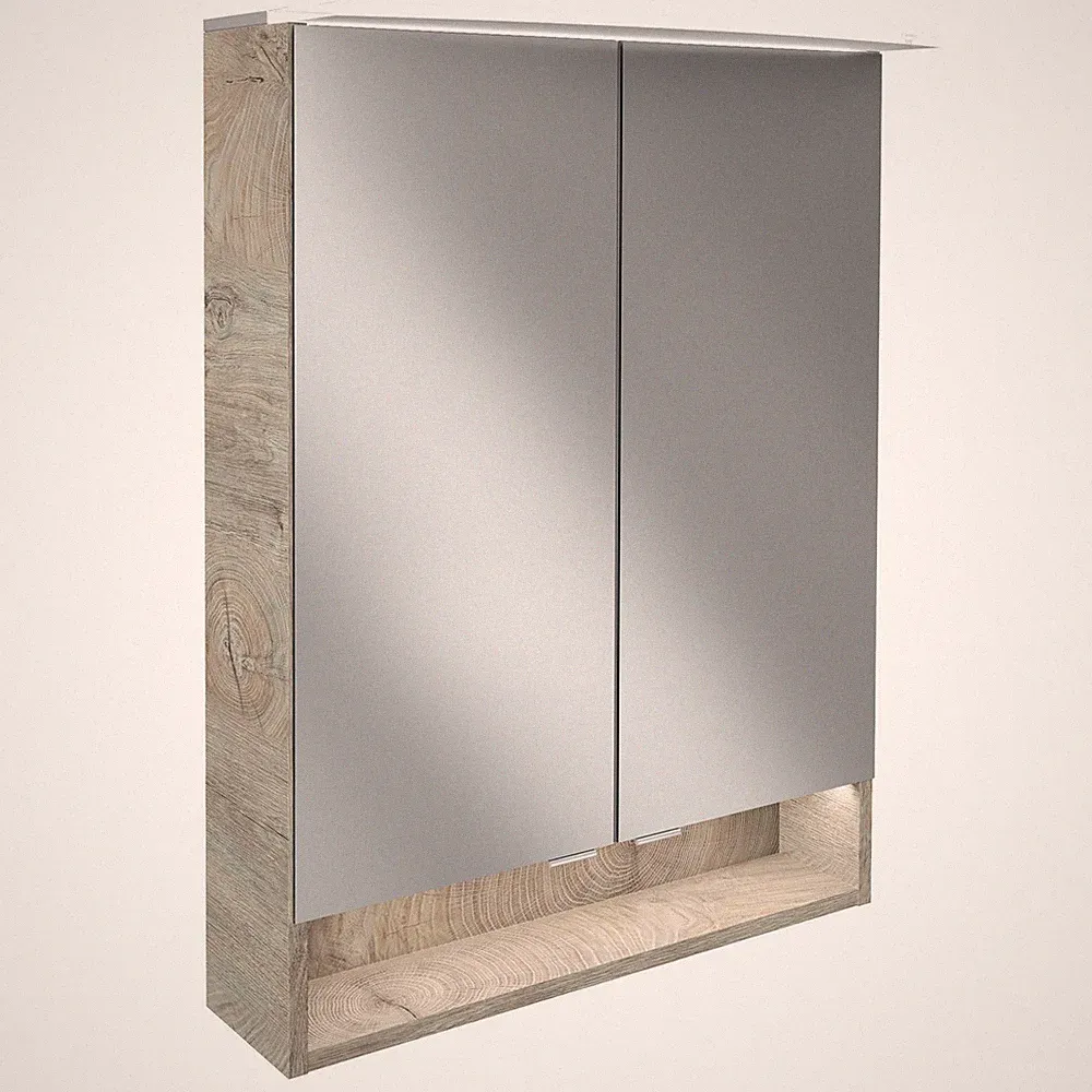 Fackelmann 2-türiger LED Bad Spiegelschrank 60 cm dunkelbraun Paneel Beleuchtung