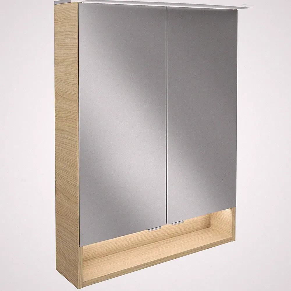 Fackelmann 2-türiger LED Bad Spiegelschrank 60 cm hellbraun Paneel Beleuchtung